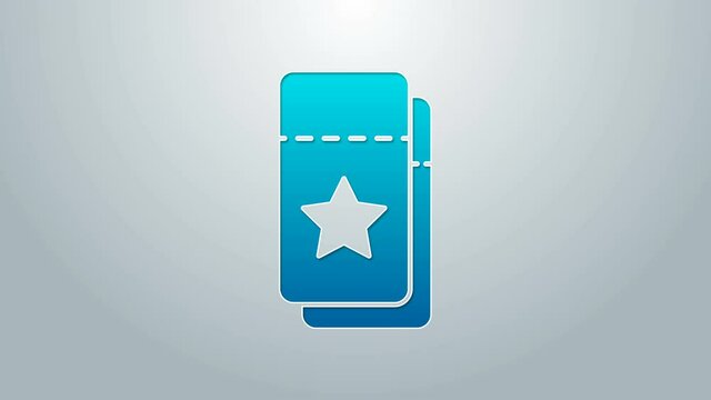 Blue line Cinema ticket icon isolated on grey background. 4K Video motion graphic animation