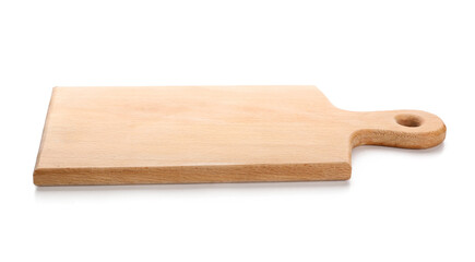 Wooden cutting board on white background