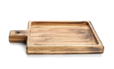 Wooden cutting board on white background