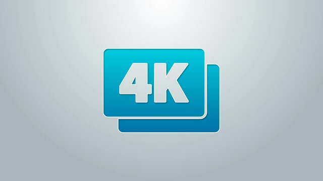 Blue line 4k Ultra HD icon isolated on grey background. 4K Video motion graphic animation