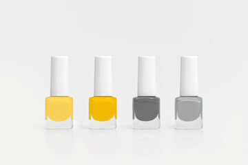 Nail polish isolated on white background. Colors of the year 2021 - Illuminating and Ultimate Grey.