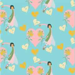 Girl With Hearts Pink And Gold