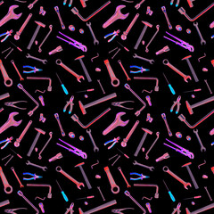 Seamless repeating background. Hand locksmith tools. Set.