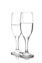 Liquid in a wine glass isolated on white background