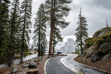 Half Dome in Yosemite National Park in October right after the rain. View from winding Glacier...