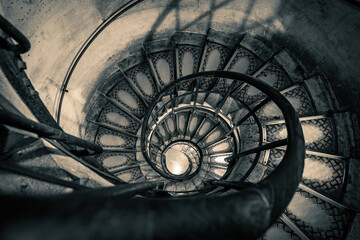 Spiral stairs inside Arc de triomphe in Paris