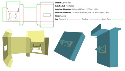 Carrier box packaging design template for any kind of product selflock gluing die cut - vector