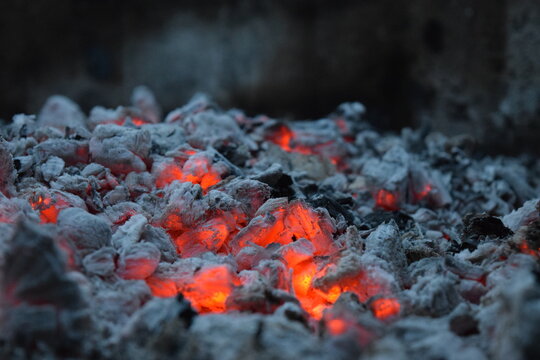 coals burning in the fireplace