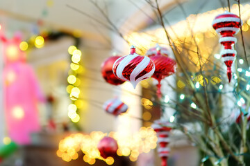 Bush or tree decorated red Christmas balls.