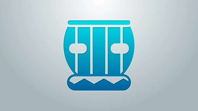 Blue line Indian musical instrument tabla icon isolated on grey background. 4K Video motion graphic animation