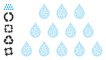 Mesh polygonal drops icon with simple symbols created from drops vector graphics. Carcass mesh polygonal drops. Linear carcass 2D network in vector EPS format.