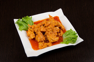 chicken with salade,sauce. Asian cuisine, national oriental cuisine