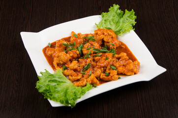 chicken with salade.  sauce. Asian cuisine, national oriental cuisine