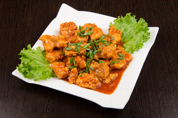 meat, salad, sauce. Asian cuisine, national oriental cuisine