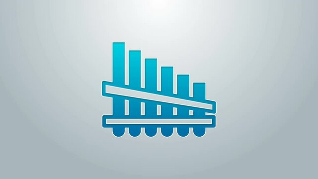 Blue line Pan flute icon isolated on grey background. Traditional peruvian musical instrument. Zampona. Folk instrument from Peru, Bolivia and Mexico. 4K Video motion graphic animation