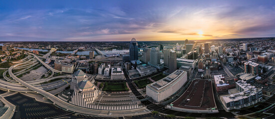 Wide panorama of Cincinnati, Ohio, USA skyline