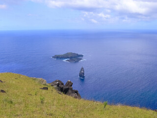 Easter Island coastline. Easter Island coast, rocks, ocean.