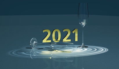 seasons greetings with golden 2021 sign and champagne glasses © Stylecore