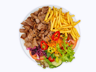 doner kebap on plate with rice döner pilav