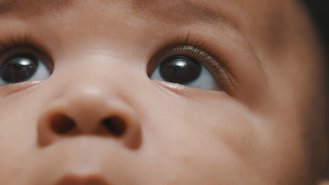 Adorable african american black baby boy. Close up of his eyes. High quality photo