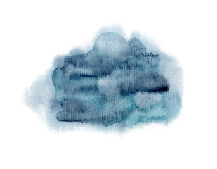 Deep indigo blue and turquoise expressive wet watercolor textured blob isolated on white background. Modern creative watercolour stain for decoration, abstract water splash or cloud concept