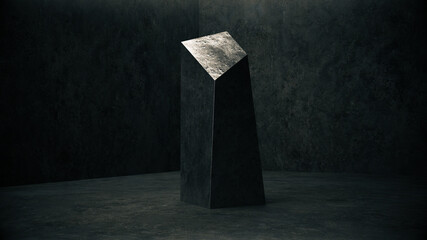 Sci Fi Modern Concrete Cement Futuristic Garage Empty Space whith metallic 
monolith, 3D Rendering illustration