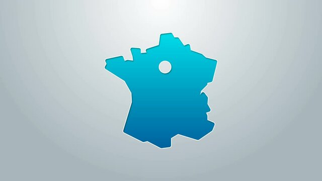 Blue line Map of France icon isolated on grey background. 4K Video motion graphic animation