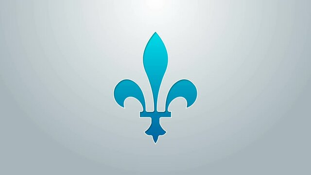 Blue line Fleur De Lys icon isolated on grey background. 4K Video motion graphic animation