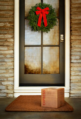 Christmas holiday gift box shipped rush express; delivered to the door of home.