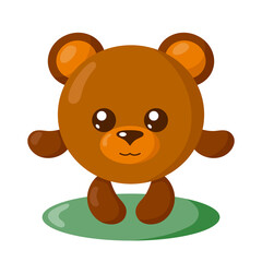 Funny cute kawaii bear with round body in flat design with shadows. Isolated vector illustration	