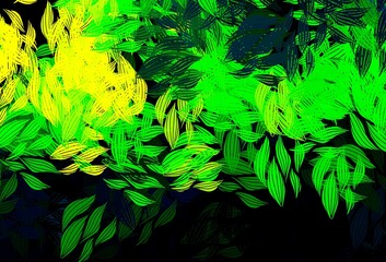 Fototapeta na wymiar Dark Green, Yellow vector doodle pattern with leaves.