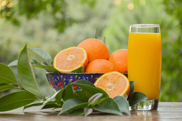 Orange and orange juice outdoor.