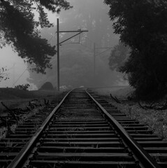 railway in the fog