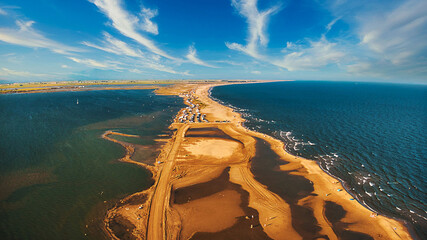 Aerial view of Punta de la Banya, located at the southern end of the Ebro delta - obrazy, fototapety, plakaty