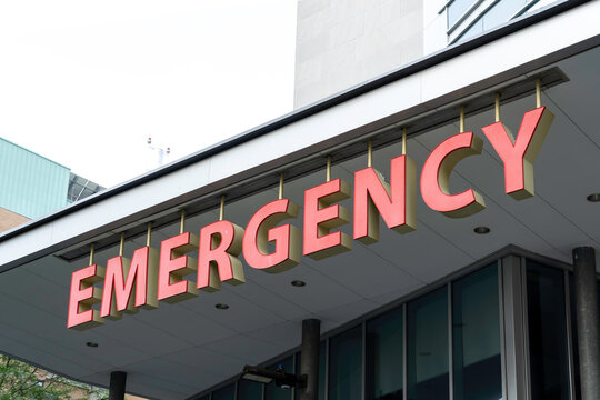 Toronto, Canada - August 13, 2019: Emergency Sign At Toronto General Hospital In Toronto.