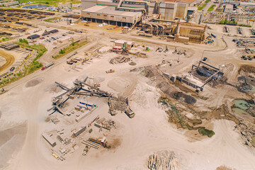 Aerial View of Industrial Metal Recycling and Processing Facility and stockyards.