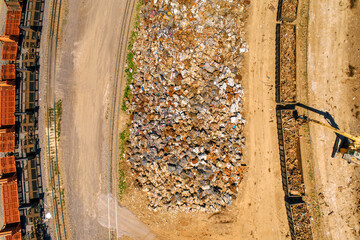 Aerial View of Industrial Metal Recycling and Processing Facility and stockyards.