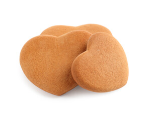 Obraz premium Tasty heart shaped gingerbread cookies isolated on white