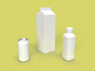 3d milk package mockup with a yellow background