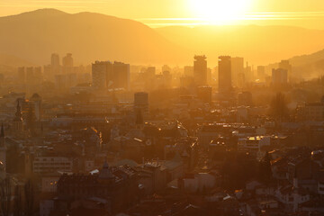 Sarajevo city at sunset