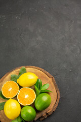 top view fresh sour lemons on dark desk fruit citrus tree lime