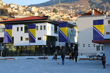 Bosnia and Herzegovina flags on street