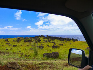nature of Easter Island, landscape, vegetation and coast.