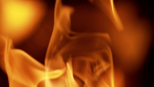 Super slow motion of flames isolated on black background. Filmed on high speed camera, 1000 fps