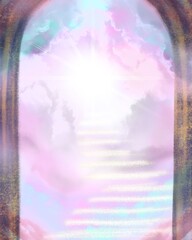 Obraz premium The shining heaven and background of beautiful pastel pink color’s sky and stairs behind stairs