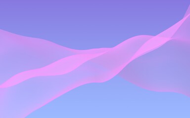 Pink wave on blue sky abstract background. Fluttering pink scarf. Waving on wind pink fabric. 3D illustration