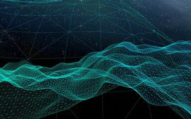Abstract landscape on a dark background. Cyberspace grid. hi tech network. Outer space. Starry outer space texture. 3D illustration