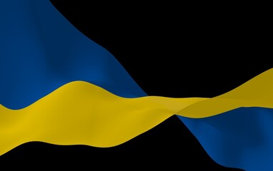 The flag of Ukraine on a dark background. National flag and state ensign. Blue and yellow bicolour. 3D illustration waving flag