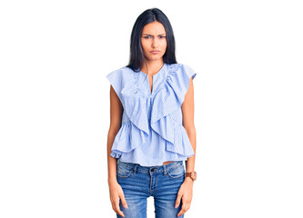Young beautiful latin girl wearing casual clothes depressed and worry for distress, crying angry and afraid. sad expression.