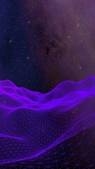 Abstract ultraviolet landscape on a dark background. Purple cyberspace grid. hi tech network. Outer space. Violet starry outer space texture. 3D illustration